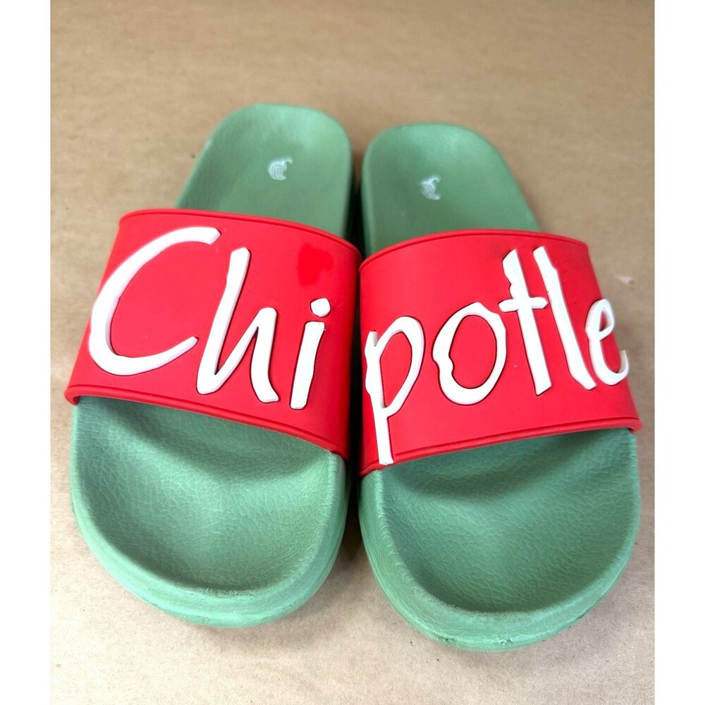 Chipotle Goods 1993 Retro Slides Sandals Avocado Green Red Merch-Wmn 10/Men 7/5